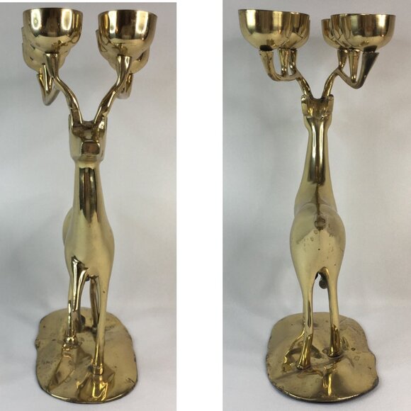 Vintage Brass Deer Candelabra Candle Holder 6 Votive Christmas Reindeer Decor - Picture 7 of 16